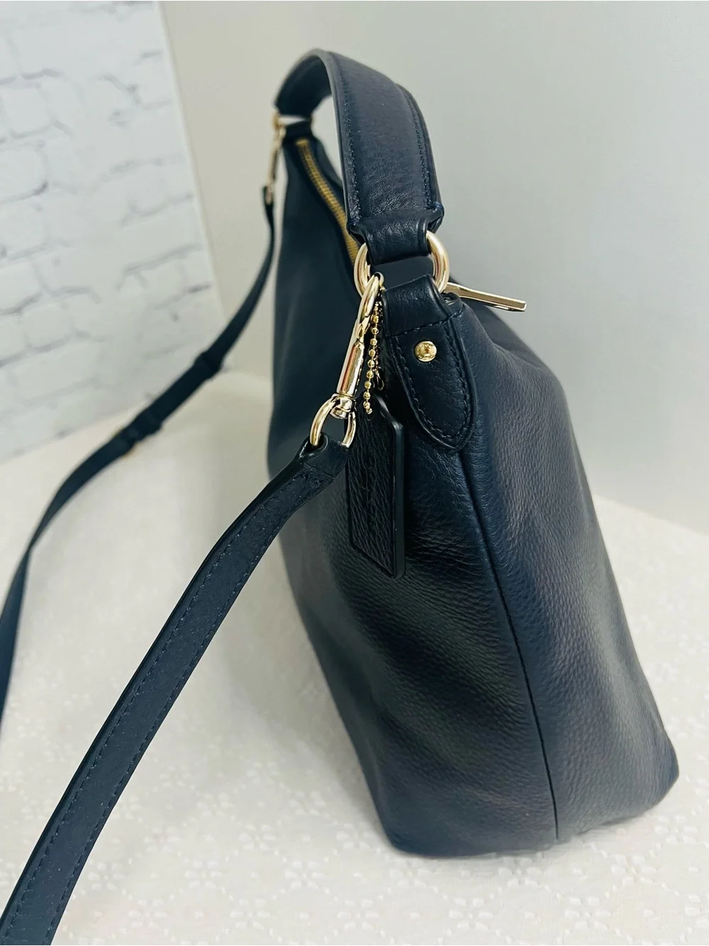 Coach F36628 East West Celeste NAVY BLUE Leather Convertible Crossbody Hobo Bag - Picture 5 of 15